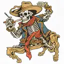 skeleton cowboy with cigarette and kerchief, american traditional tattoo design idea