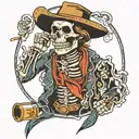 skeleton cowboy with cigarette and kerchief, american traditional tattoo design idea