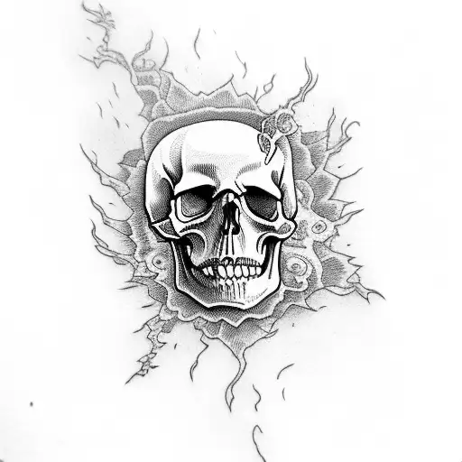 skull and ghost flames tattoo design idea