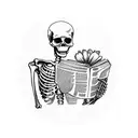 skeleton Reading a book with Flowers  tattoo design idea