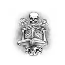 skeleton Reading a book with Flowers  tattoo design idea