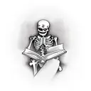 skeleton Reading a book with Flowers  tattoo design idea