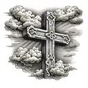 open door to a cross with clouds tattoo design idea