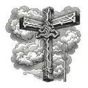 open door to a cross with clouds tattoo design idea