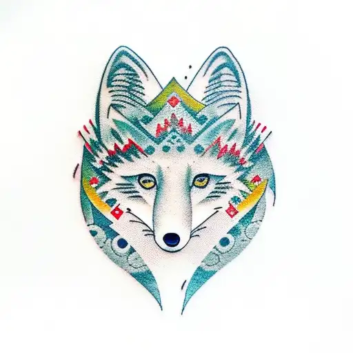 Arctic fox and Traveller that love trekking. tattoo design idea