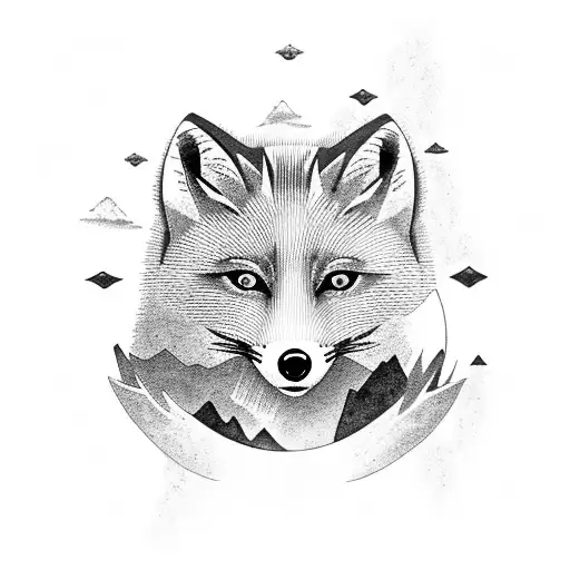 Arctic fox and Traveller that love hiking. Brush style tattoo design idea