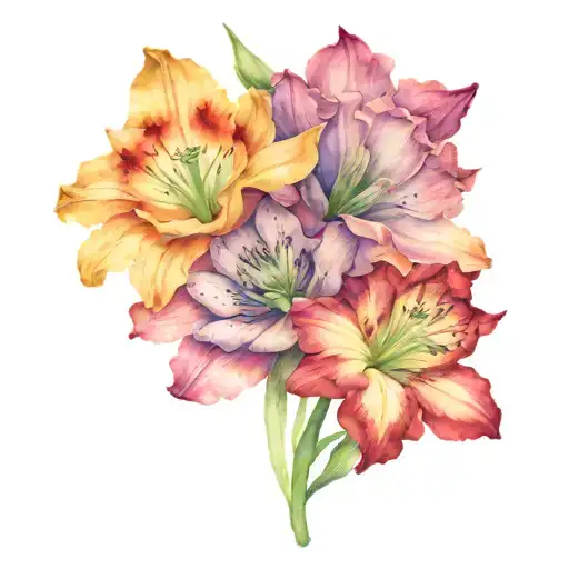 marigold, rose, daisy, gladiolus, aster, daffodil tattoo design idea