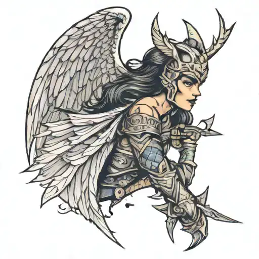 valkyrie warrior woman tattoo design idea