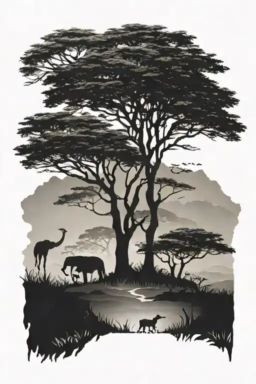 kilimanjaro silhouette animals tattoo design idea
