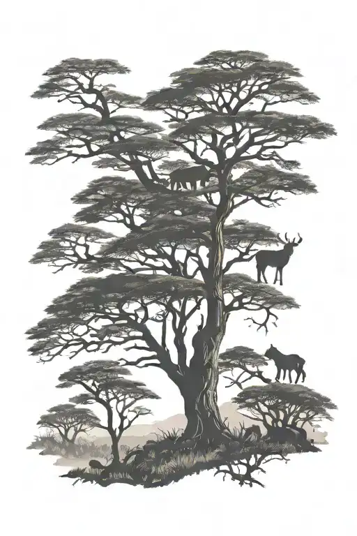 kilimanjaro silhouette animals tree branch looking tattoo design idea