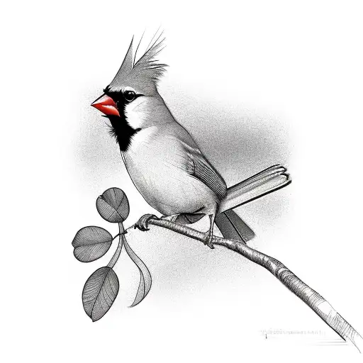 a red cardinal with a four leaf clover while the bird was sitting on a branch tattoo design idea