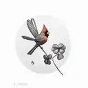 a red cardinal with a four leaf clover while the bird was sitting on a branch tattoo design idea
