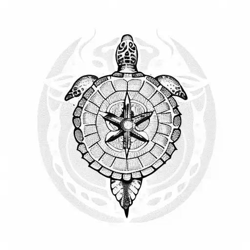 flying sea turtle with star of life tattoo design idea