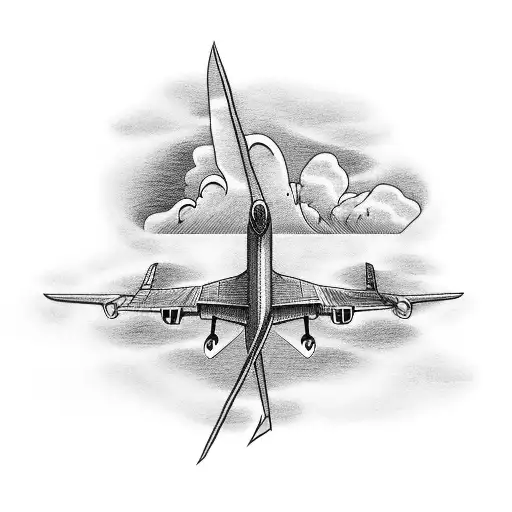jet flying past an island tattoo design idea
