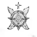 flying sea turtle with star of life tattoo design idea