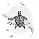 flying sea turtle with star of life tattoo design idea