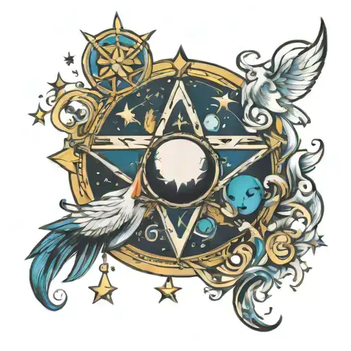tarot star moon fortune teller water tattoo design idea