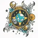 tarot star moon fortune teller water tattoo design idea