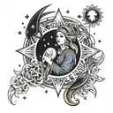 tarot star moon fortune teller water tattoo design idea