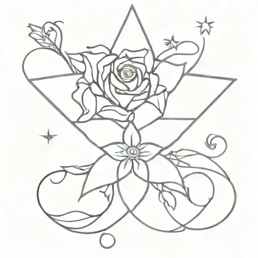 Rapunzel flower, star and crown   tattoo design idea