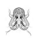 squid surfing tattoo design idea