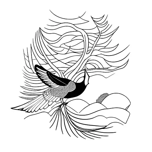 cawwing magpie on branch tattoo design idea