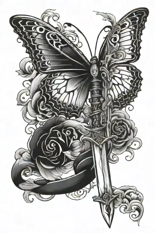 butterfly on a sword tattoo design idea