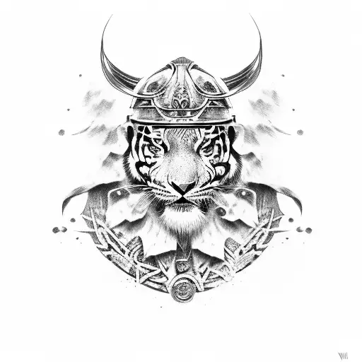 Viking warrior riding a tiger into battle tattoo design idea