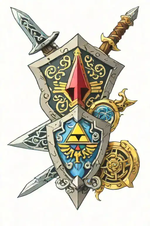 legend of zelda sword and shield tattoo design idea
