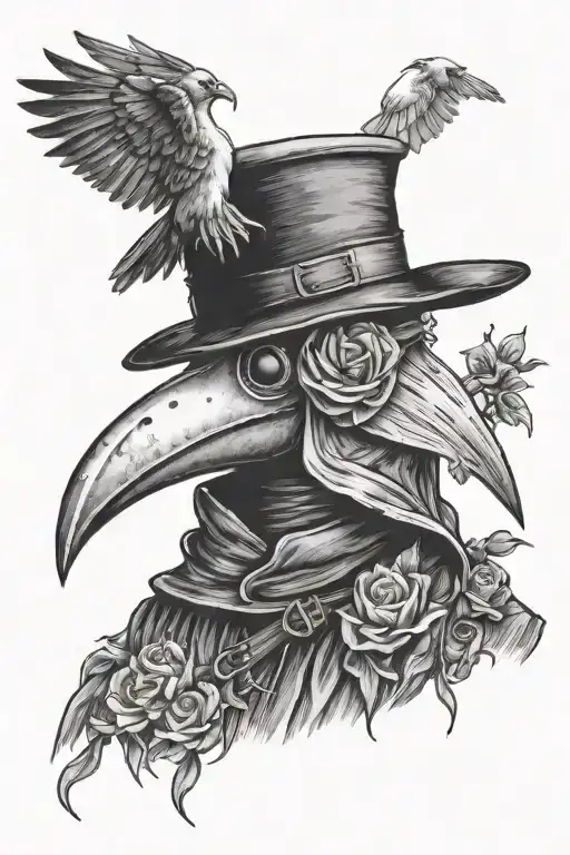 plague doctor with doves in background  tattoo design idea