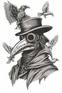 plague doctor with doves in background  tattoo design idea