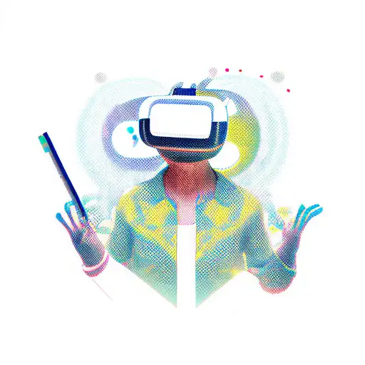 A new-school design of a Ukrainian freelancer immersed in a virtual reality game set in Japan tattoo design idea