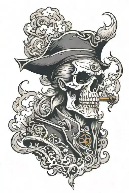 ghost pirate smoke behind tattoo design idea