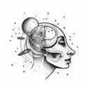 Open head, planets and thoughts tattoo design idea