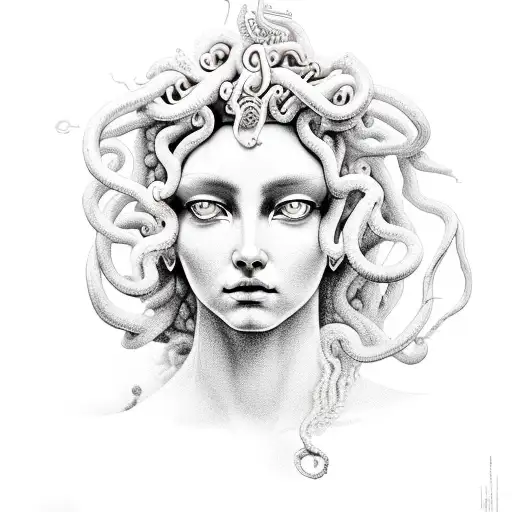 medusa goddess with a semi colon tear drop tattoo design idea