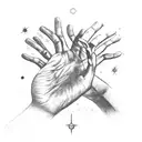 a man who has his hands raised and above one palm is an atom and above the other a neuron and above them is the universe tattoo design idea