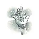 a man who has his hands raised and above one palm is an atom and above the other a neuron and above them is the universe tattoo design idea