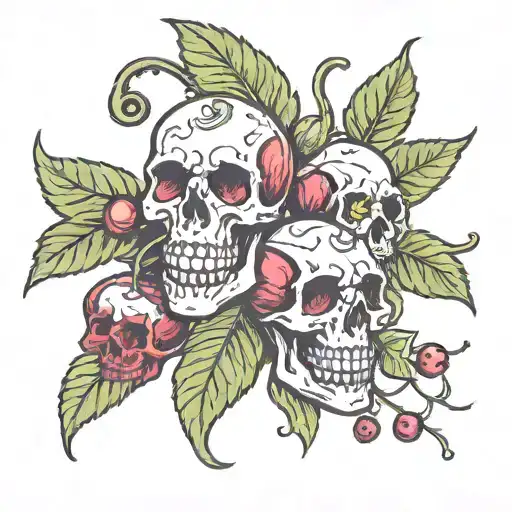 vine of cherry skulls tattoo design idea