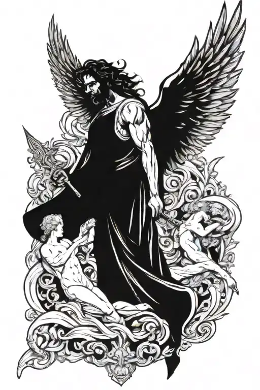 angels and demons and greek gods tattoo design idea