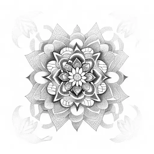 A dotwork tattoo of a flower mandala inspired by architectural elements tattoo design idea