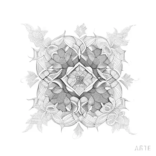 A blackwork tattoo of a flower vine weaving through architectural structures tattoo design idea