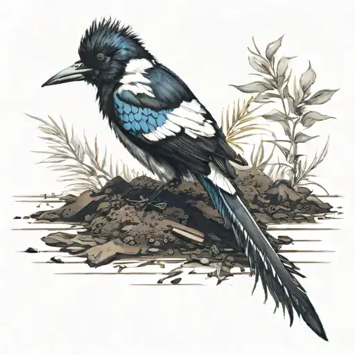 magpie feather in the dirt  tattoo design idea