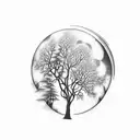 A hauntingly beautiful moonlit forest with silhouettes of creatures lurking in the shadows tattoo design idea