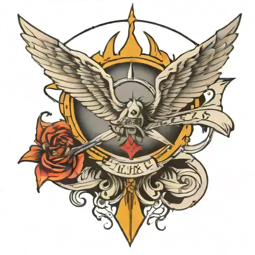 wing bow with a airplane arrow tattoo design idea