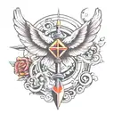 wing bow with a airplane arrow tattoo design idea