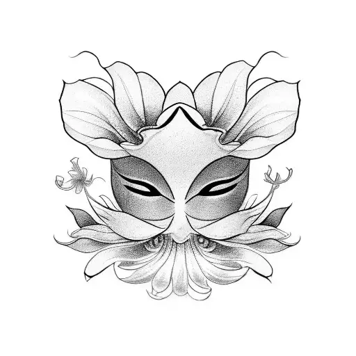 Design a black-grey forearm band tattoo incorporating the Hanaya mask, Japanese clouds, spider lily flowers, Japanese ocean waves, and sakura flowers with intricate shading and details. tattoo design idea
