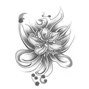 Design a black-grey forearm band tattoo incorporating the Hanaya mask, Japanese clouds, spider lily flowers, Japanese ocean waves, and sakura flowers with intricate shading and details. tattoo design idea