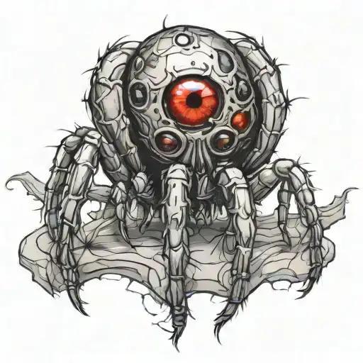 It depicts on the left abdomen a wounded spider with bloody eyes, in relief tattoo design idea