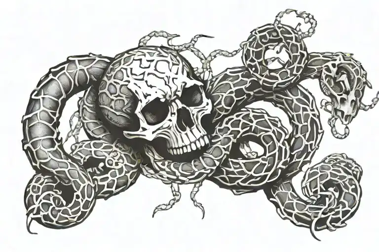 snake bones with broken chain body tattoo design idea