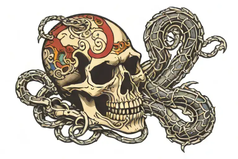 snake skeleton with broken chain body tattoo design idea